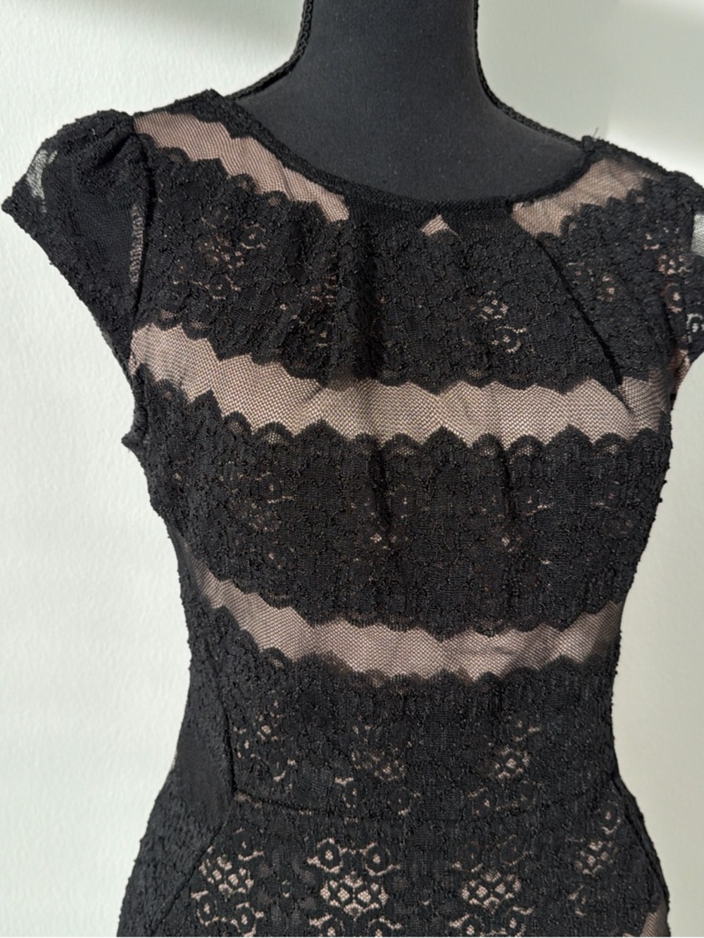 Mystic Black Lace Midi Dress with Nude Underlay - Picture 4 of 6